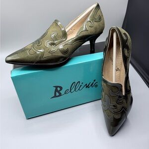 Bellini “Bengal” Green Micro Patent & Suede Heels – Size 8